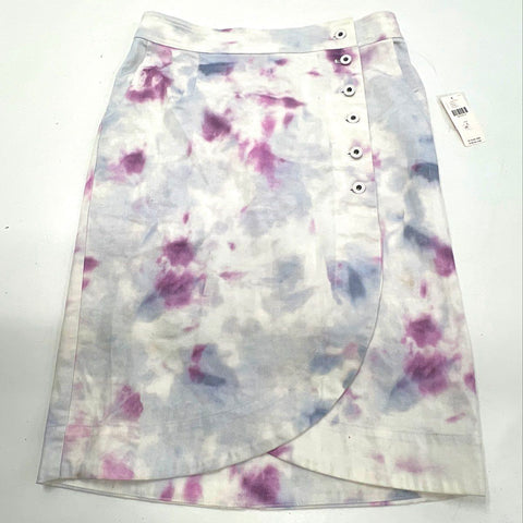 Anthropologie Women's Purple White Tie Dye Button Wrap Midi Skirt Sz 4 NWT