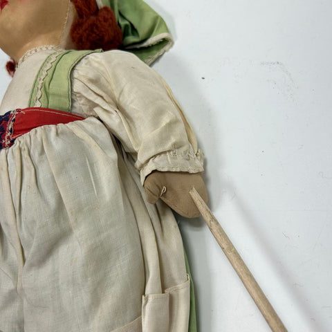 Vintage Cloth Doll 18" Peasant Outfit Mask Face Red Hair Painted Features