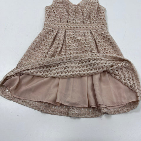 BCBGeneration Women's Nude Blush Lace Pleated Fit Flare V-Neck Dress Sz 4 NWT