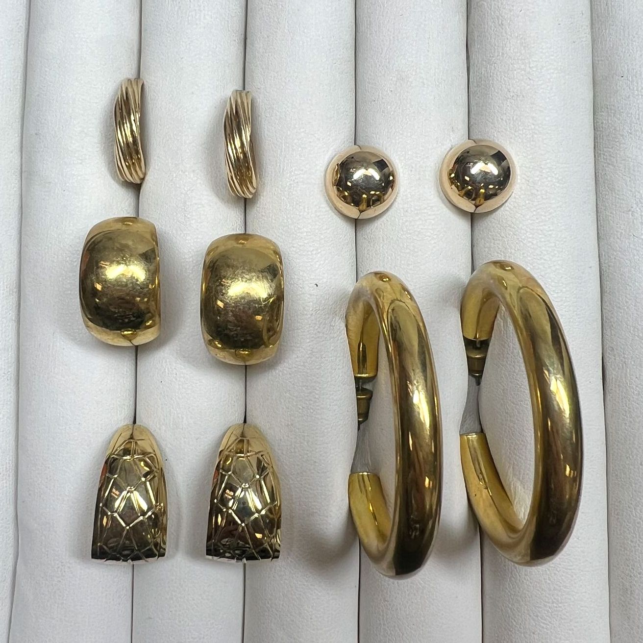 Gold Tone Hoop 1/2 Full Stud Pierced Earrings 5 Pairs