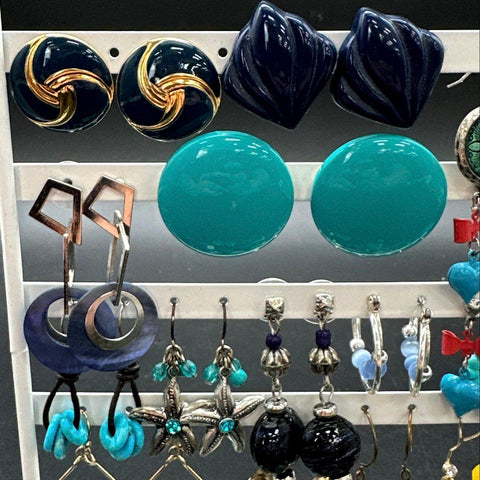 Vintage and Modern Costume Jewelry Earring Lot of 24 Pairs Studs Dangles Hoops