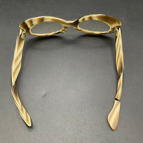 Vintage 60s Reisco France Mod Eyeglass Frames Tan Brown Striped SM/MED