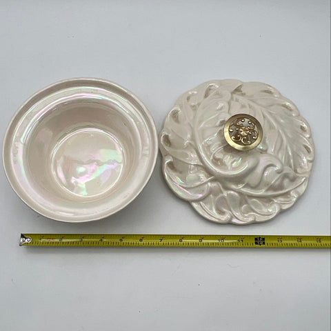 Cal Style USA Vintage Pearlescent Leaf Lidded Jar & 4 Leaf Dishes 5 Piece Set