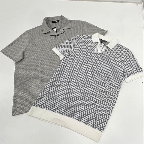 Express Men's Lot of 2 Short Sleeve Knit Polo Shirts Geometric Pattern NWT L S