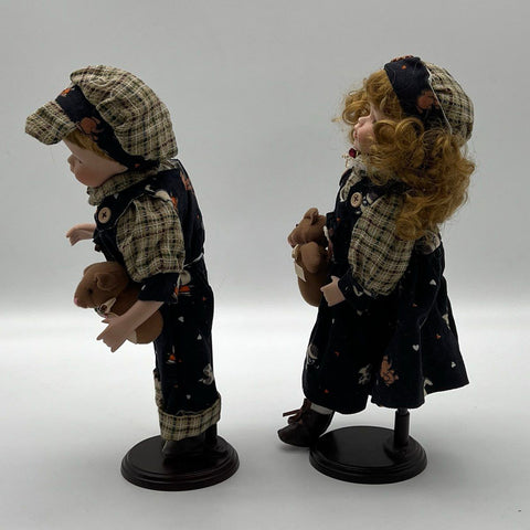 Vintage CSP Porcelain Doll Lot 1994 Boy and Girl 15 Inch With Stands 2 Pieces