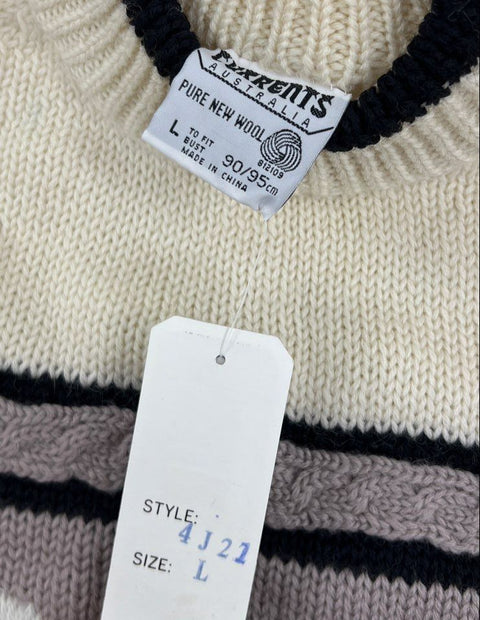 NWT Vintage 90s Currants Australia Wool Sweater Cream Gray Colorblock Men's L