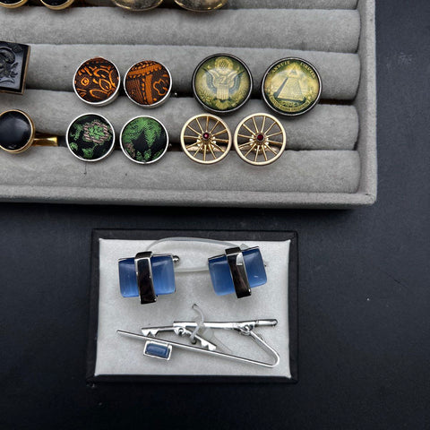 Vintage Men's Cufflink Lot 19 Pairs Plus Tie Bar Estate Mixed Silver Gold Tone