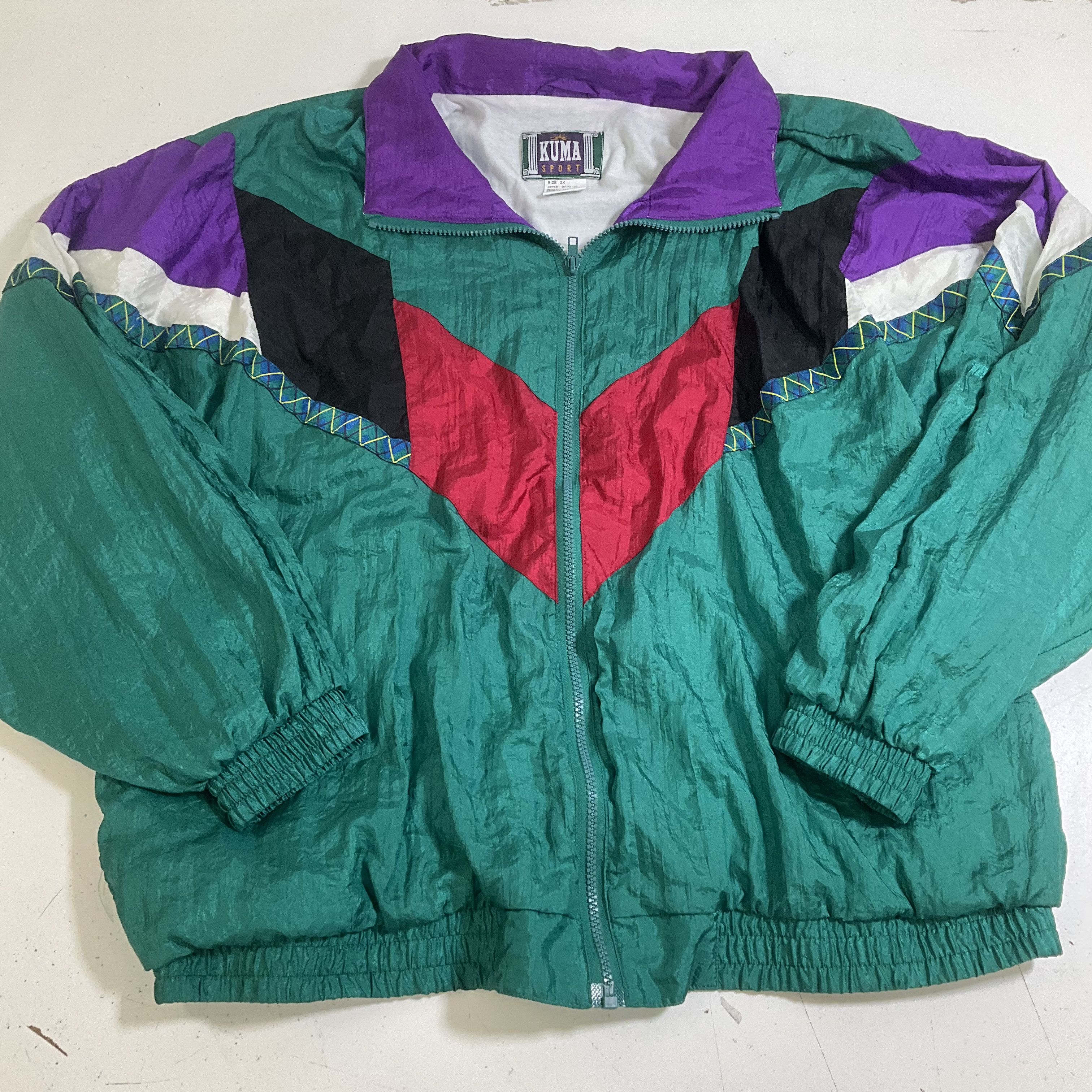 Vintage 90s Kuma Sport Green Colorblock Windbreaker Jacket Women's Size 3X