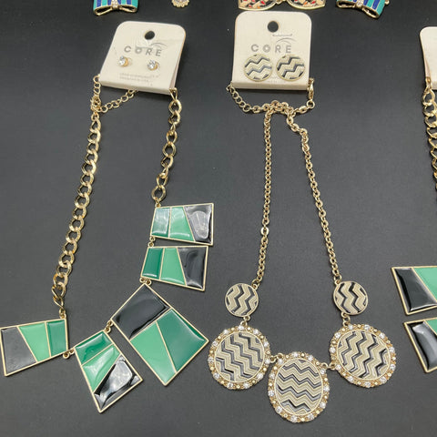 Core Jewelry Lot of 11 Necklace Earring Sets Modern Geometric Enamel Gold Tone