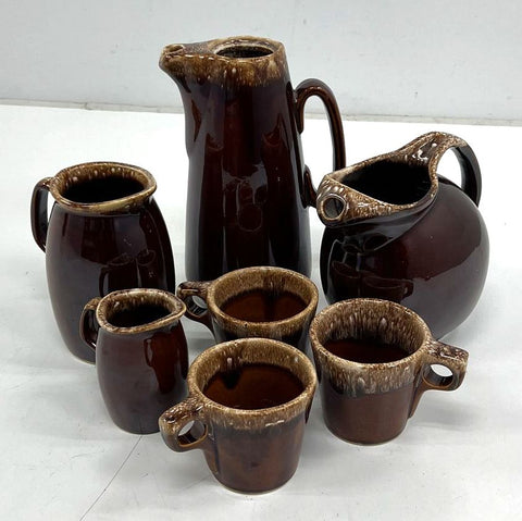 Hull Brown Drip 7 pc Lot Pitchers Creamer 4 Mugs Vintage USA