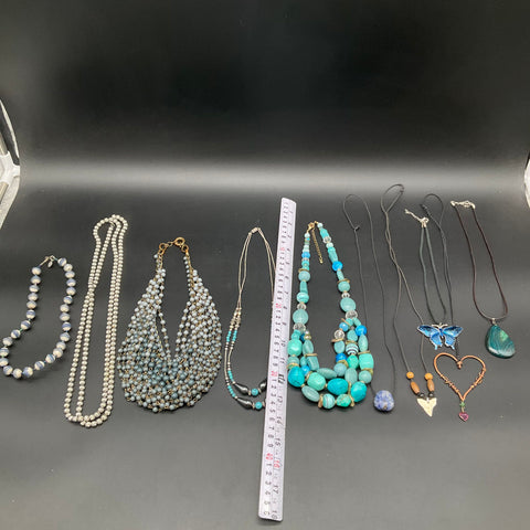 Vintage to Modern Costume Jewelry Lot of 10 Necklaces Beaded Turquoise Style