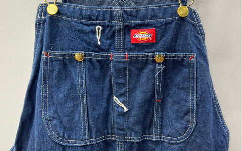 Vintage 90s Dickies Men's Blue Denim Bib Overalls Striped Straps Sz 36x34