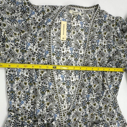 Max Studio Women's Floral Wrap Dress Blue White Ruffle Sleeve Sz M NWT