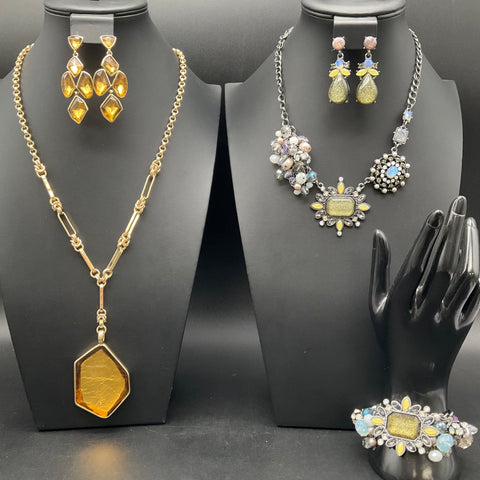 Chico's Jewelry Lot 2 Sets Statement Necklaces Earrings Bracelet Gold Silver