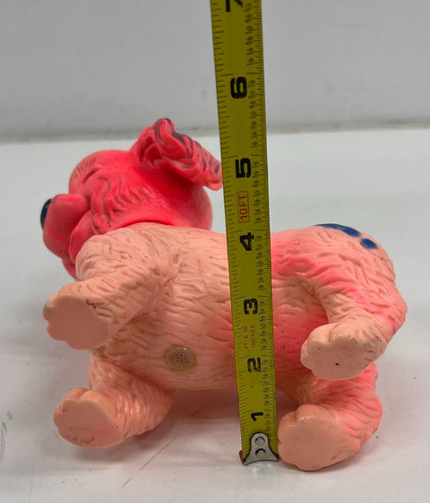 Vintage Rubber Squeak Toy Pink Red Dog Puppy Figurine Mid Century Kitsch