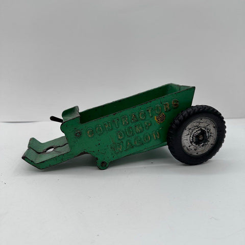 Vintage Arcade Toy Cast Iron Contractors Dump Wagon with Horse Team Green