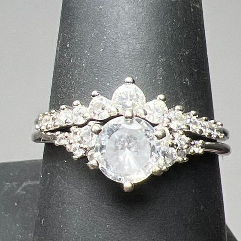 IBB 925 Sterling Silver Rhinestone Engagement Rings Set 3.09g