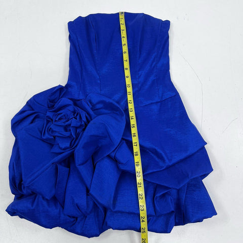Vintage Y2K Jessica McClintock Royal Blue Strapless Rosette Bubble Dress Sz 2