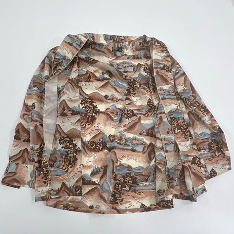 Vintage 70s JCPenny Scenic Landscape Print Button Up Shirt Sz M