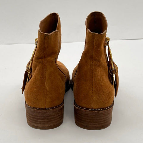 See by Chloe Tan Suede Ring Tassel Ankle Boots Size 36
