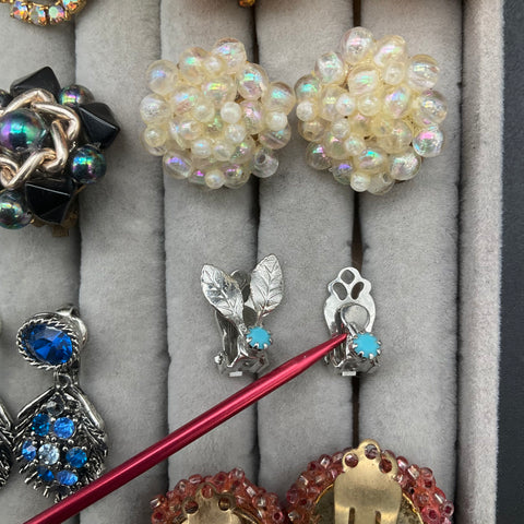 Vintage Clip On Earrings Jewelry Lot of 14 Rhinestone Beaded Cluster Mixed Style