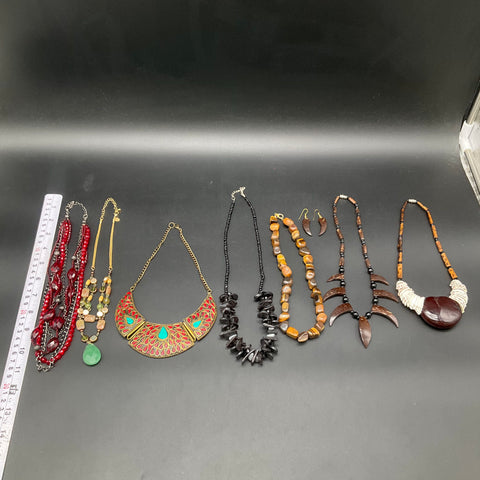 Vintage to Modern Costume Jewelry Lot 0.88 lbs Beaded Shell Stone Necklaces