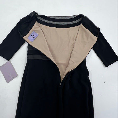 JS Collections Women's Sheath Dress Black Illusion Neck 3/4 Sleeve NWT Sz 12