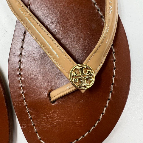 Tory Burch Miller Makeup Tan Patent Leather Thong Sandals Size 7M