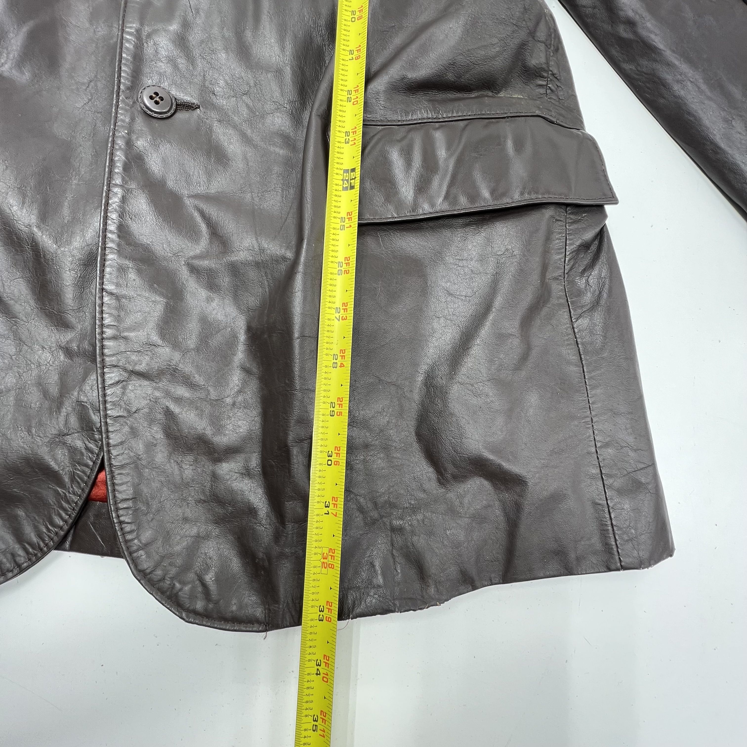 Vintage 70s Clipper Mist Brown Leather Car Coat Jacket Blazer Men's 44L