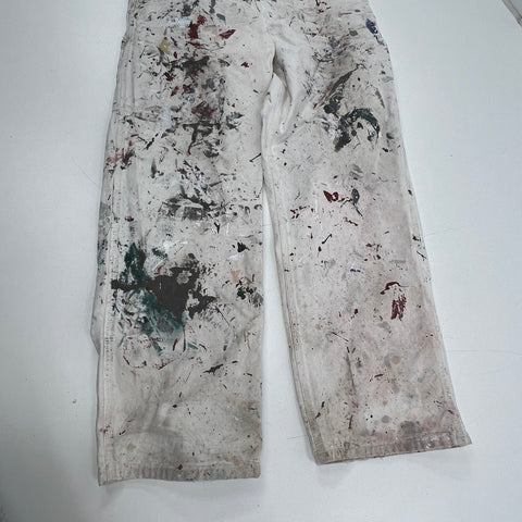 Dickies White Paint Splatter Distressed Workwear Bib Overalls Men's 38x29