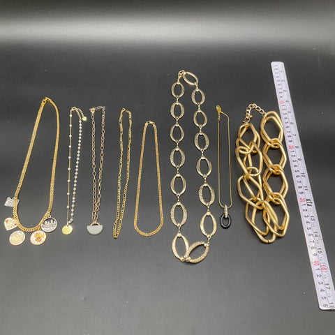Gold Tone Fashion Jewelry Lot of 8 Necklaces Bold Links Charms Faux Pearl