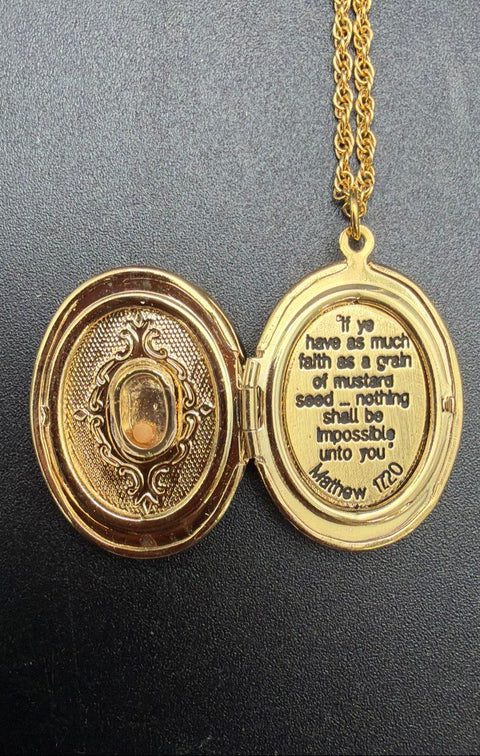 Religious Costume Jewelry Lot 15pc Gold Tone Crosses Mustard Seed Locket
