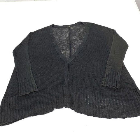 Free People Charcoal Gray Open Knit Drapey Snap Side Cardigan Sweater Women's L