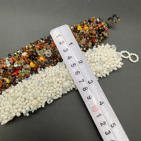 Handmade Woven Beaded Cuff Bracelets Lot of 2 Seed Bead Cluster 7-7.25"
