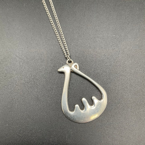 Vintage Scotland Pewter Celtic Viking Raven Pendant Necklace Openwork Design