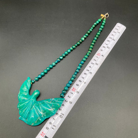 Karla Jordan Vintage Carved Chrysocolla Angel Pendant Beaded Necklace