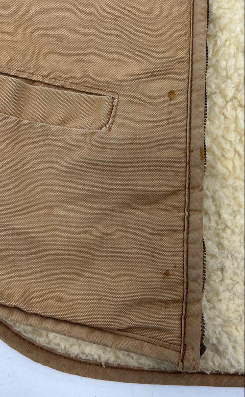 Vintage Carhartt Duck Canvas Sherpa Lined Zip Vest Tan Brown Men's Large Tall LT