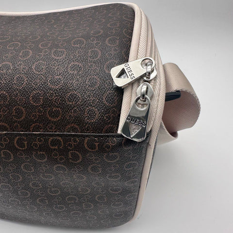 Guess Brown Monogram Logo Insulated Lunchbox Cooler Bag Silver Hardware