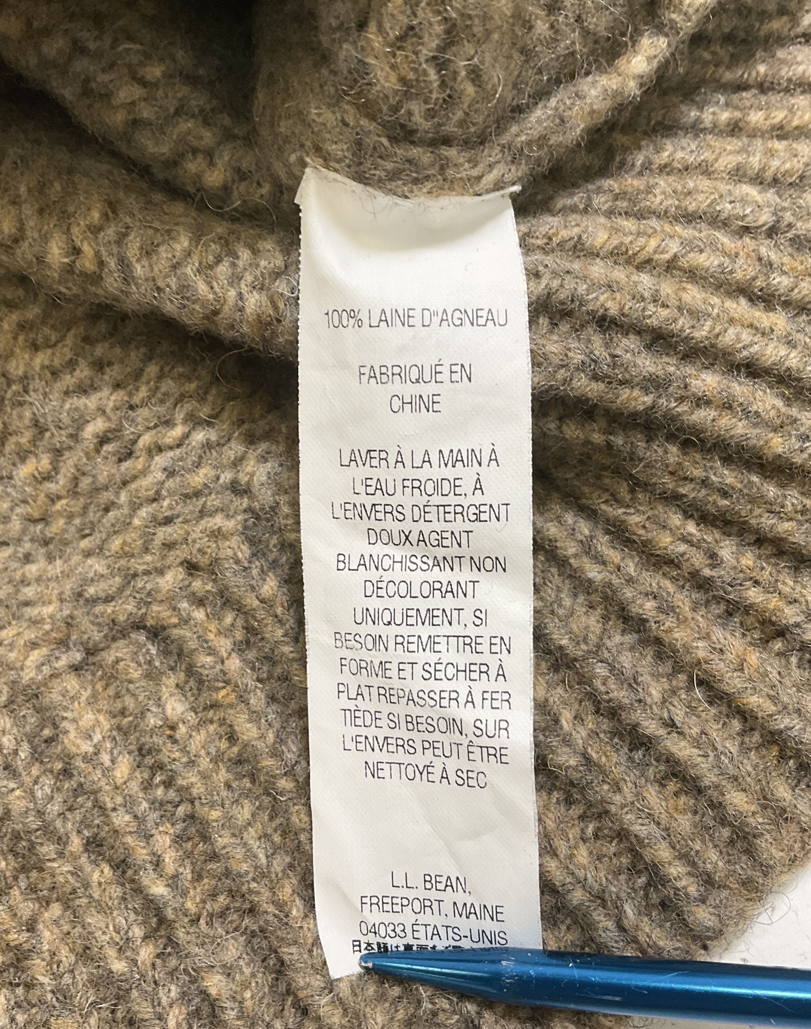 LL Bean Brown Heathered Lambswool Mock Neck Henley Sweater Men's M