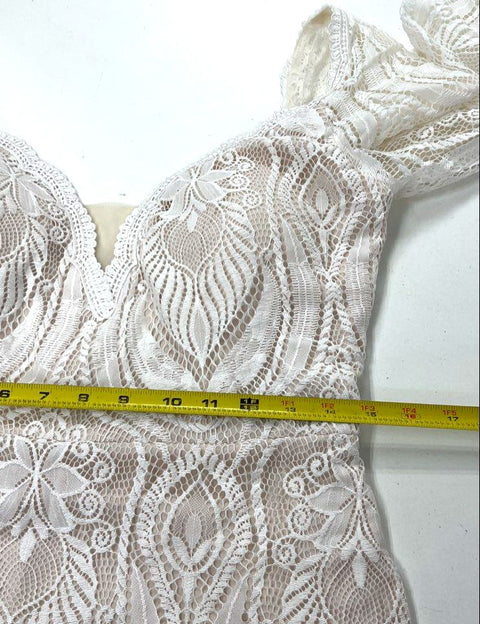 Unbranded White Ivory Floral Lace Long Sleeve Mermaid Gown Dress Women's S