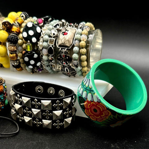 Vintage to Modern Costume Jewelry Bracelet Lot 22 Pcs Bangles Cuffs Studded