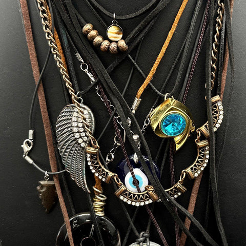 Bohemian Jewelry Lot 15+ Corded Necklaces Stone Resin Glass Evil Eye Turtle