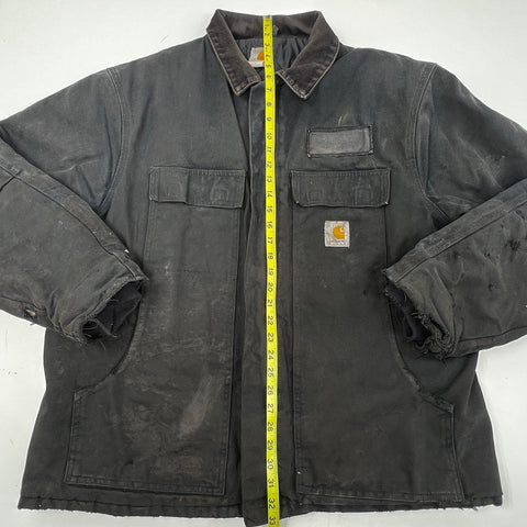 Carhartt C03 Black Arctic Traditional Coat Quilt Lined Distressed Jacket Sz 48