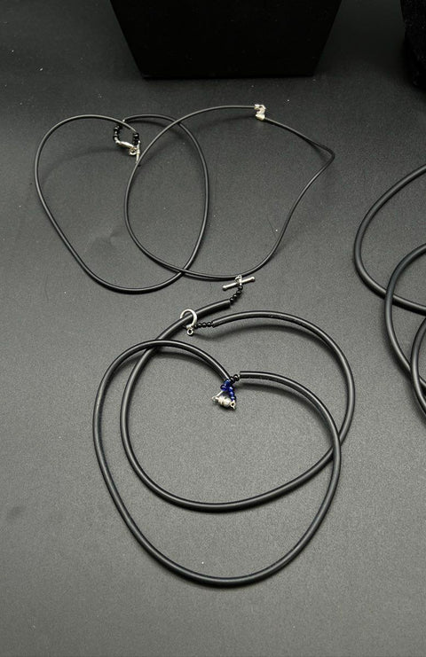 Black Cord Jewelry Lot of 12 Braided Rubber Necklaces Larimar Style Cross