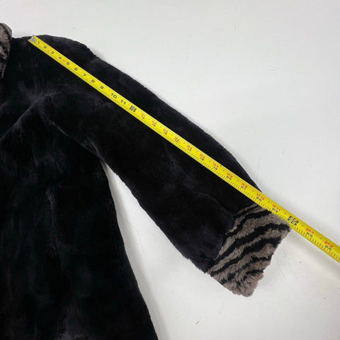 Vintage 80s Faux Fur Swing Coat Zebra Animal Print Trim Made in Canada SJW