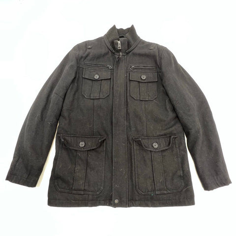 Guess Men's Black Military Field Jacket Wool Blend Coat Quilted Lining Size L