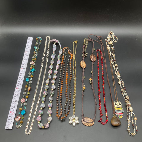 Fashion Jewelry Lot of 10 Necklaces Vintage Boho Owl Flower Beaded Statement