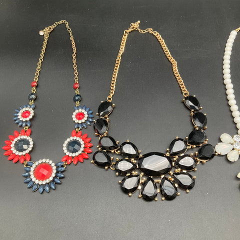 Statement Fashion Necklace Lot of 5 Floral Geometric Faux Pearl Gold Tone