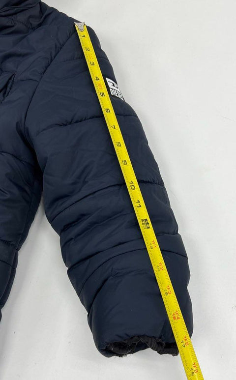 Diesel Youth Size 14 Navy Blue Long Puffer Coat Parka Hooded Faux Fur