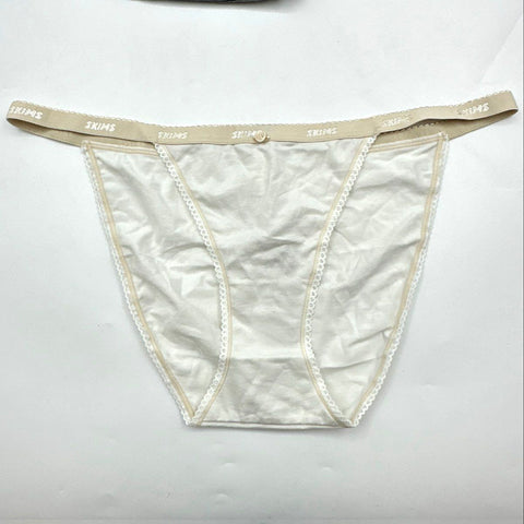 Skims Women's Lightweight Cotton Picot Logo String Bikini Lot of 4 Gray White